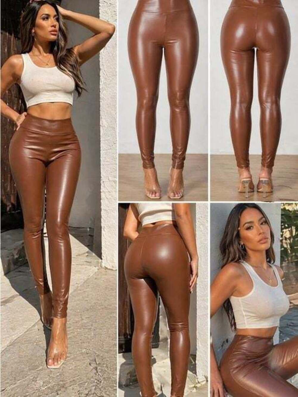 High-Rise Brown Faux Leather Leggings Medium